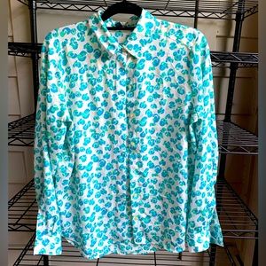 Ann Taylor long-sleeve white/blue/green button-down blouse size M
